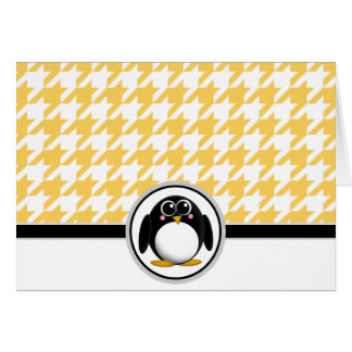 Adorable Penguin Yellow & White Houndstooth Cards