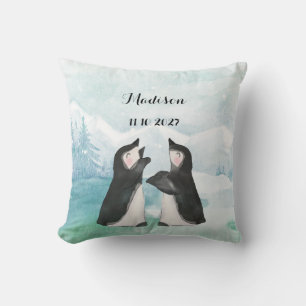 Adorable Penguins in Snow Landscape Baby Cushion