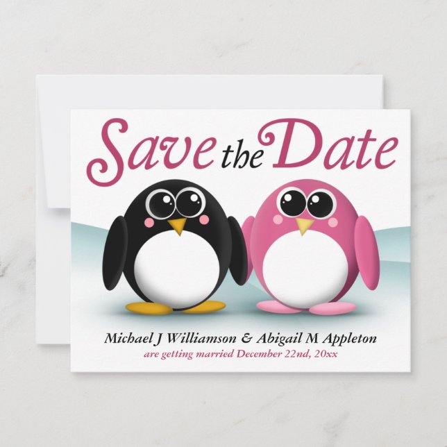 Adorable Penguins Save the Date Announcements (Front)