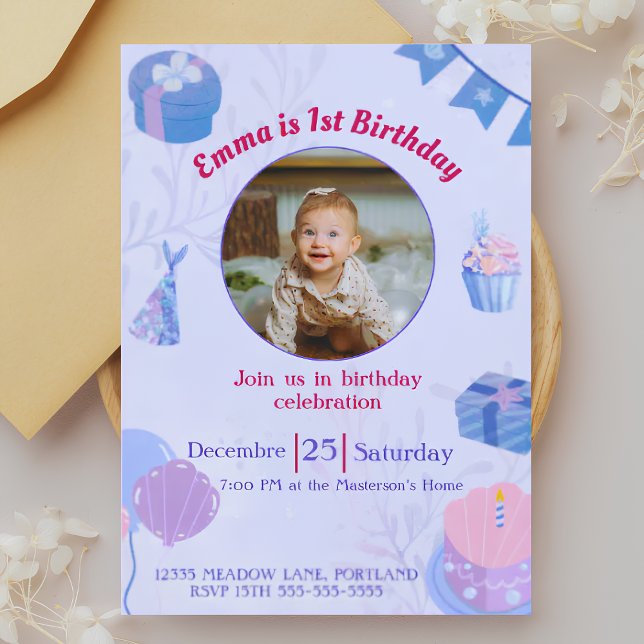 Adorable Personalised 1st Birthday Invitations  (Creator Uploaded)