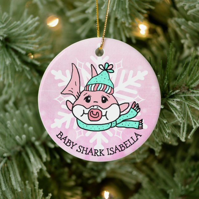Adorable Personalised Baby Shark and Snowflake Ceramic Tree Decoration (Tree)