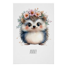 Adorable personalised boho-style hedgehog poster