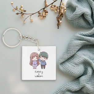 Adorable Personalised Chibi-Style Couple Key Ring