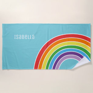 Adorable Personalised Girls Colourful Rainbow Beach Towel