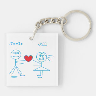 Adorable Personalised Stick Figure Couple in Love Key Ring