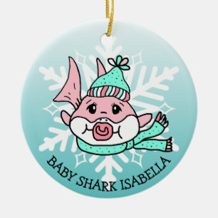 Adorable Personalized Baby Shark and Snowflake Ceramic Tree Decoration