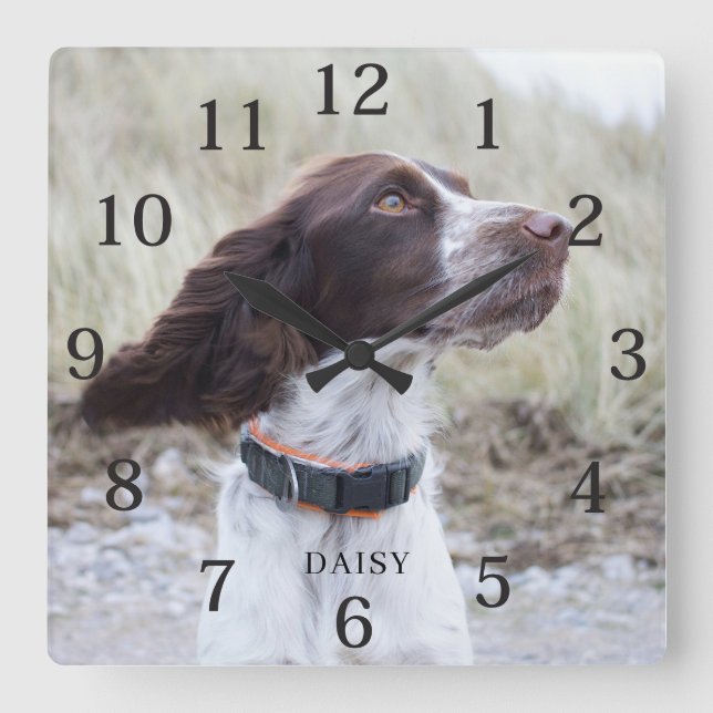 Adorable Personalized Dog Pet Photo  Square Wall Clock (Front)