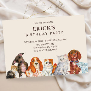 Adorable pet, dog and cat birthday  invitation
