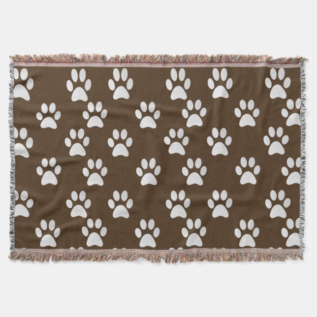 Adorable Pet Paws Print Pattern Throw Blanket (Front)