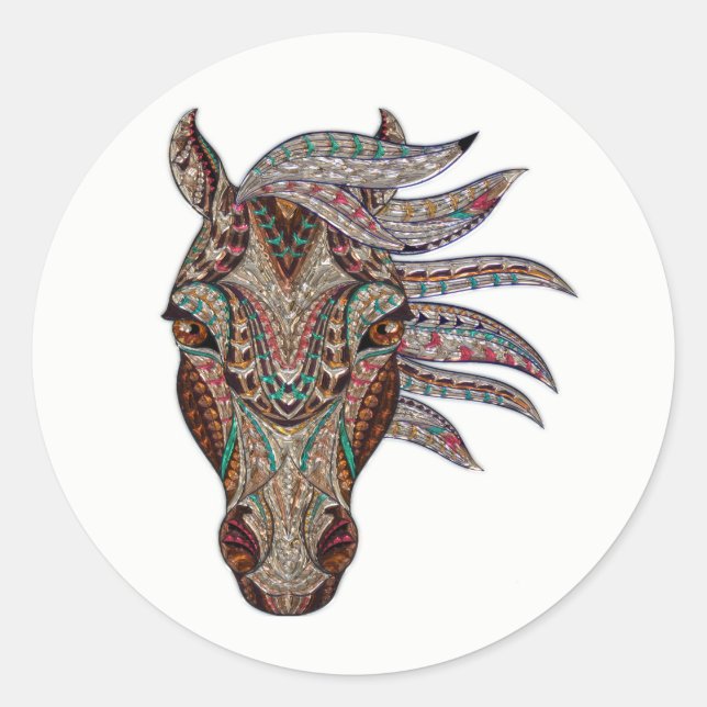 Adorable pfergekopf  metallised horse head classic round sticker (Front)