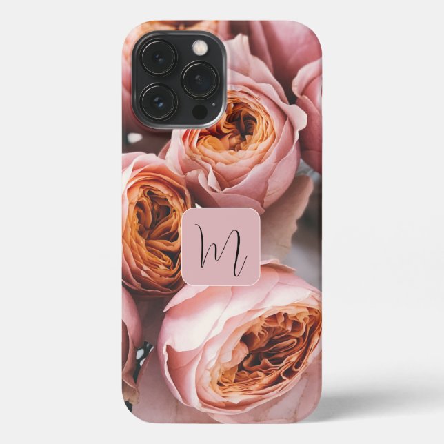 Adorable photo monogram calligraphy name pink rose iPhone case (Back)