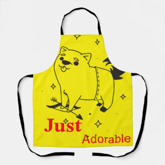Adorable piggy drawing in black ink and red text apron