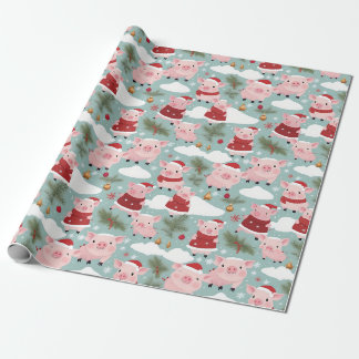 Adorable Piglets in Christmas Finery Holiday Wrap Wrapping Paper