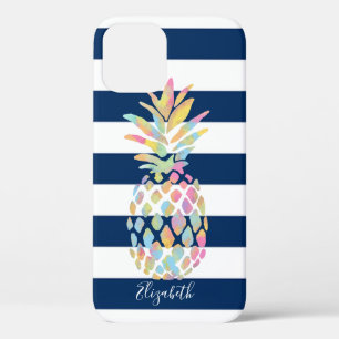 Adorable Pineapple ,Navy Blue Striped-Personalised iPhone 12 Case