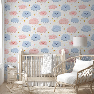 Adorable pink and blue baby cloud for kids wallpaper