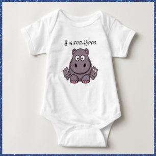 Adorable Pink and Grey Baby Hippo  Baby Bodysuit
