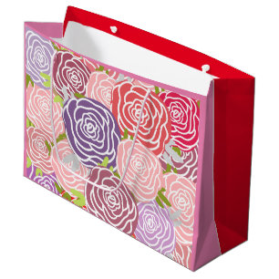 Adorable pink and red colour block Roses Large Gift Bag