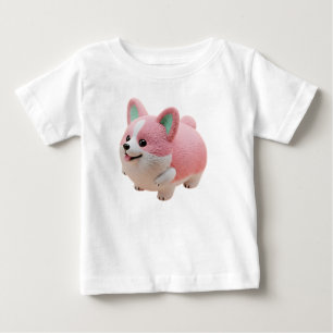 Adorable Pink and White Kawaii Corgi 3D Character Baby T-Shirt