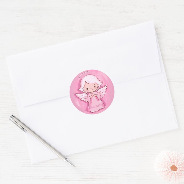 Adorable Pink Angel For Daughter Classic Round Sticker (Envelope)