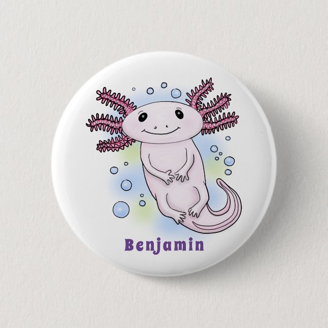 Adorable pink axolotl cartoon 6 cm round badge (Front)
