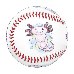 Adorable pink axolotl cartoon baseball