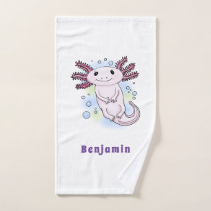 Adorable pink axolotl cartoon bath towel set