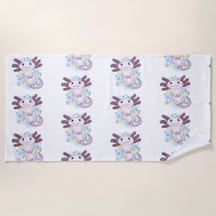 Adorable pink axolotl cartoon beach towel