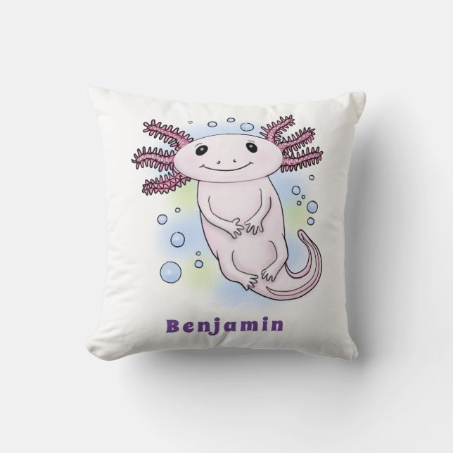 Adorable pink axolotl cartoon cushion (Front)