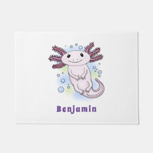 Adorable pink axolotl cartoon doormat