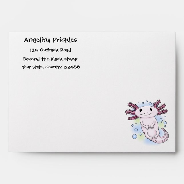 Adorable pink axolotl cartoon envelope (Front)