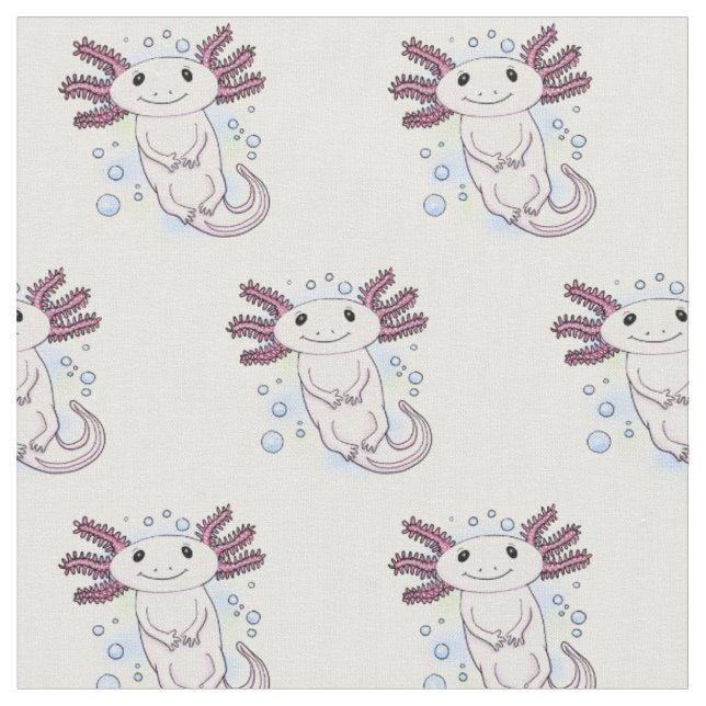 Adorable pink axolotl cartoon fabric (Close Up)