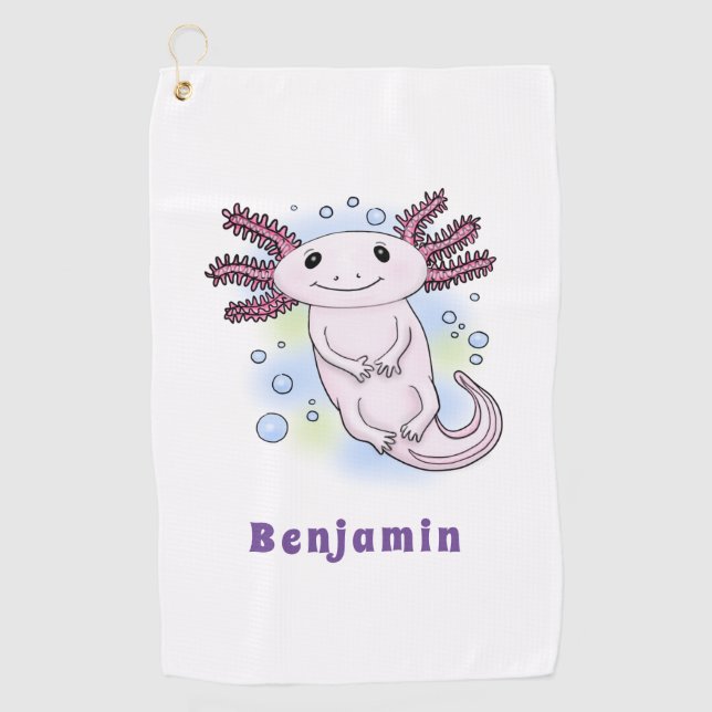 Adorable pink axolotl cartoon  golf towel (Front)