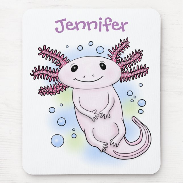 Adorable pink axolotl cartoon mouse pad (Front)