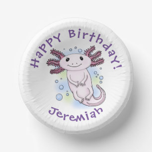 Adorable pink axolotl cartoon paper plate