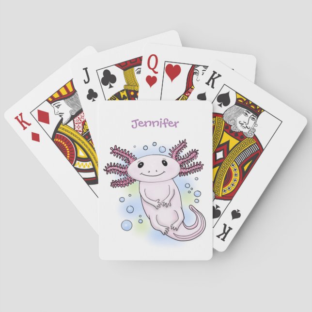 Adorable pink axolotl cartoon playing cards (Back)