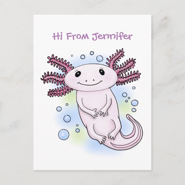 Adorable pink axolotl cartoon postcard (Front)