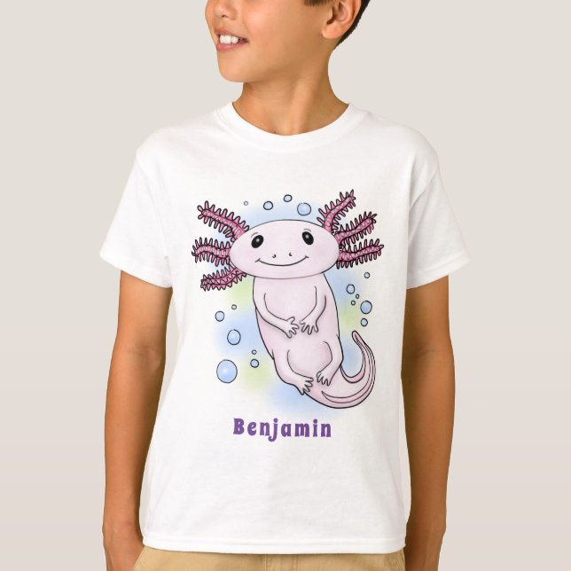 Adorable pink axolotl cartoon T-Shirt (Front)
