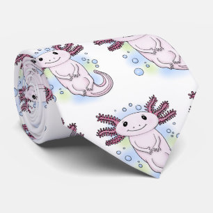 Adorable pink axolotl cartoon tie