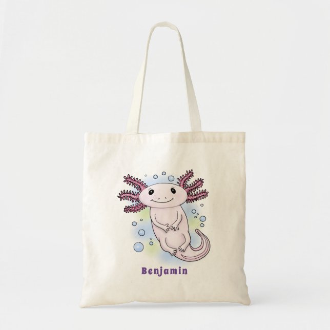 Adorable pink axolotl cartoon tote bag (Front)