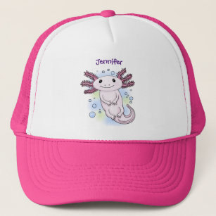 Adorable pink axolotl cartoon trucker hat