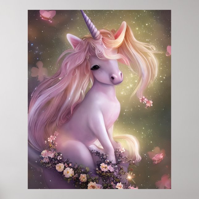 Adorable Pink Baby Unicorn Poster (Front)