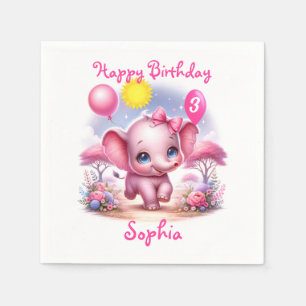 Adorable Pink Birthday Elephant with Balloons Napkin