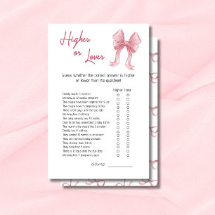 Adorable Pink Bow Higher or Lower Baby Shower Game
