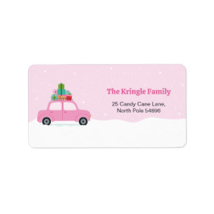 Adorable Pink Car with Christmas Gifts in Pink Label