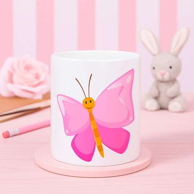 Adorable Pink Cartoon Butterfly  Coffee Mug (Creator Uploaded)
