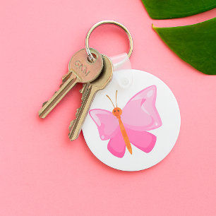 Adorable Pink Cartoon Butterfly  Key Ring