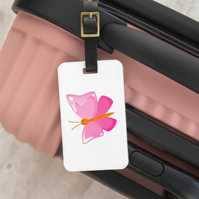 Adorable Pink Cartoon Butterfly  Luggage Tag (Creator Uploaded)