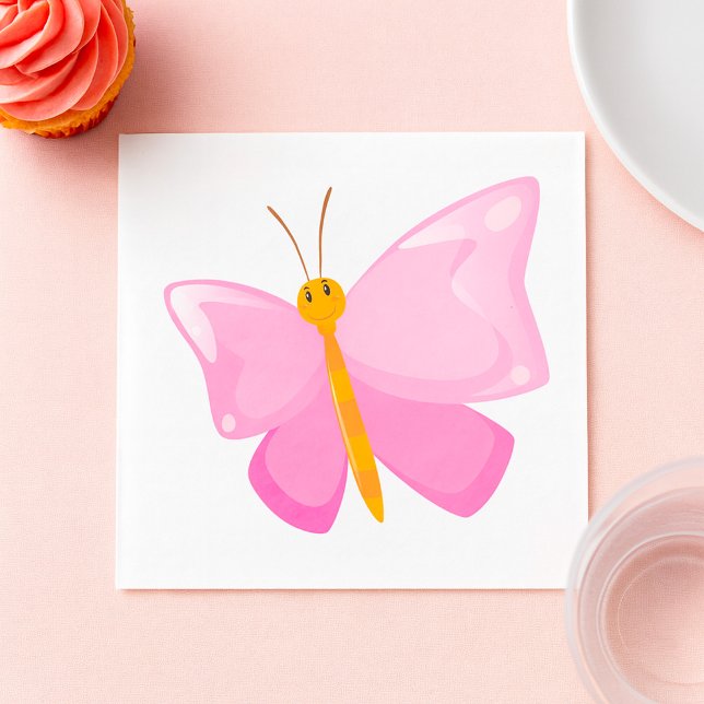 Adorable Pink Cartoon Butterfly  Napkin (Creator Uploaded)