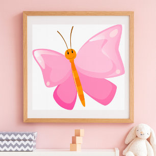 Adorable Pink Cartoon Butterfly  Poster