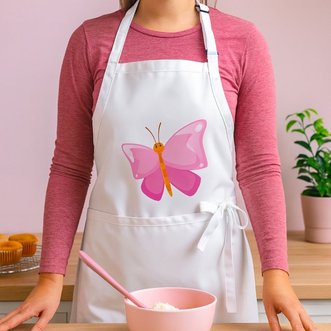 Adorable Pink Cartoon Butterfly  Standard Apron (Creator Uploaded)